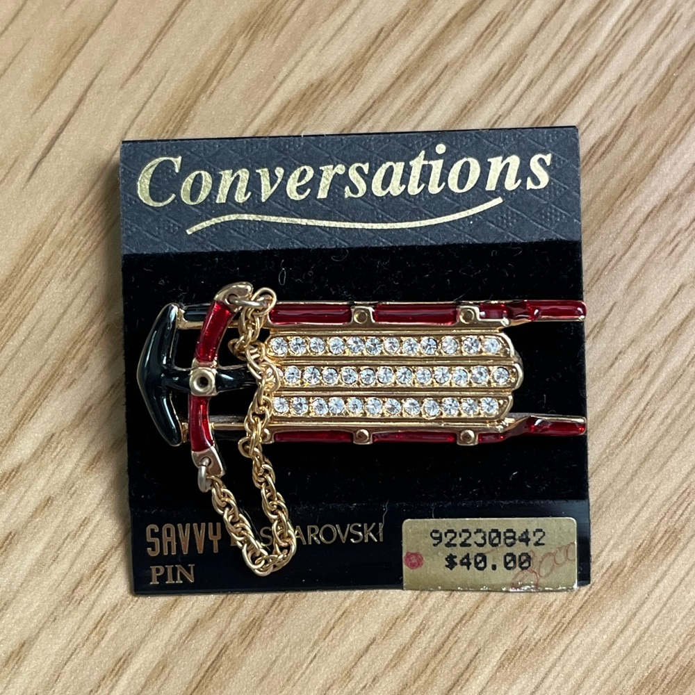Vintage Savvy Swarovski Red and Gold Sled Pin